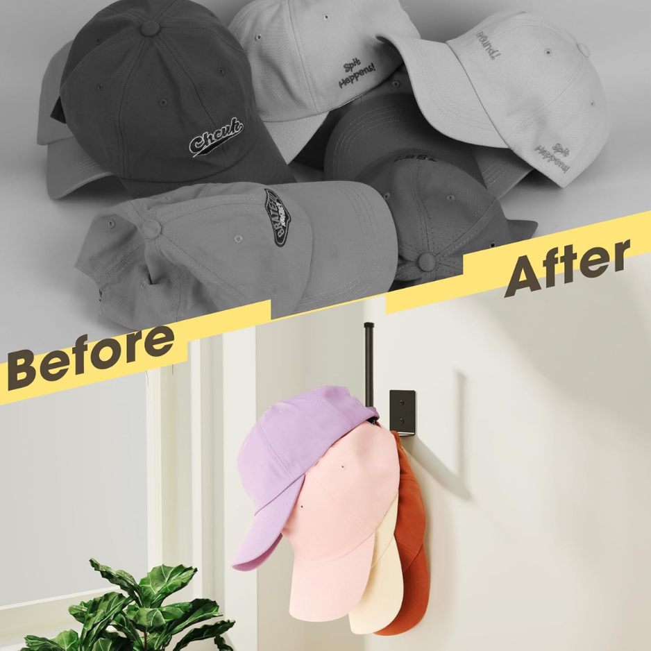 2-Pack Stainless Steel Wall Hat Rack & Cap Organizer - Black, Holds 30 Hats
