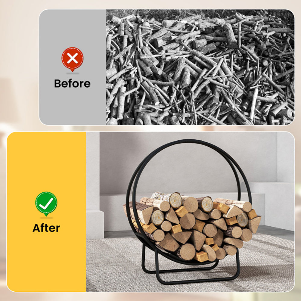Firewood Log Hoop 20 Inch Round Heavy-duty Metal Curved Rack With