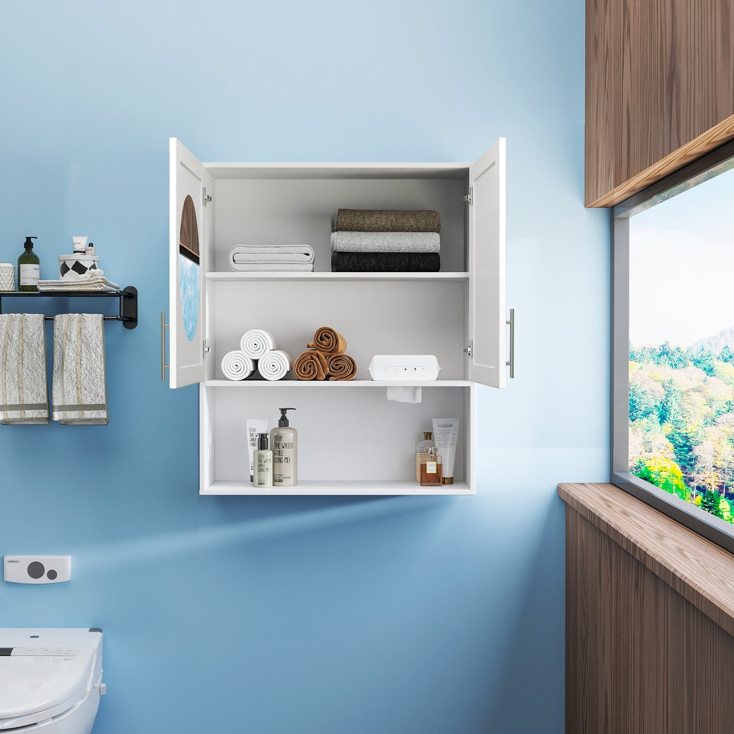 Two Door Bathroom Mirror Cabinet with Tissue Slots - White