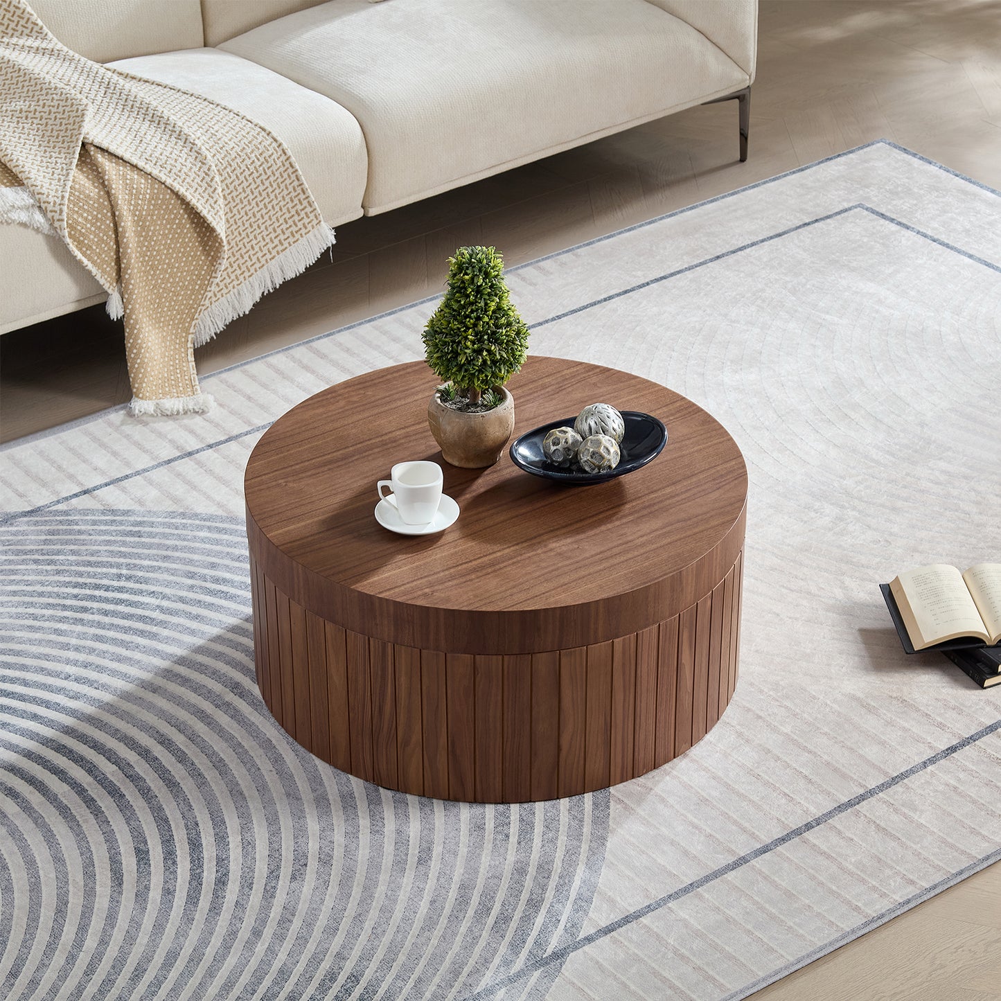 Modern Round Coffee Table With Storage Accent Tea For Living Room