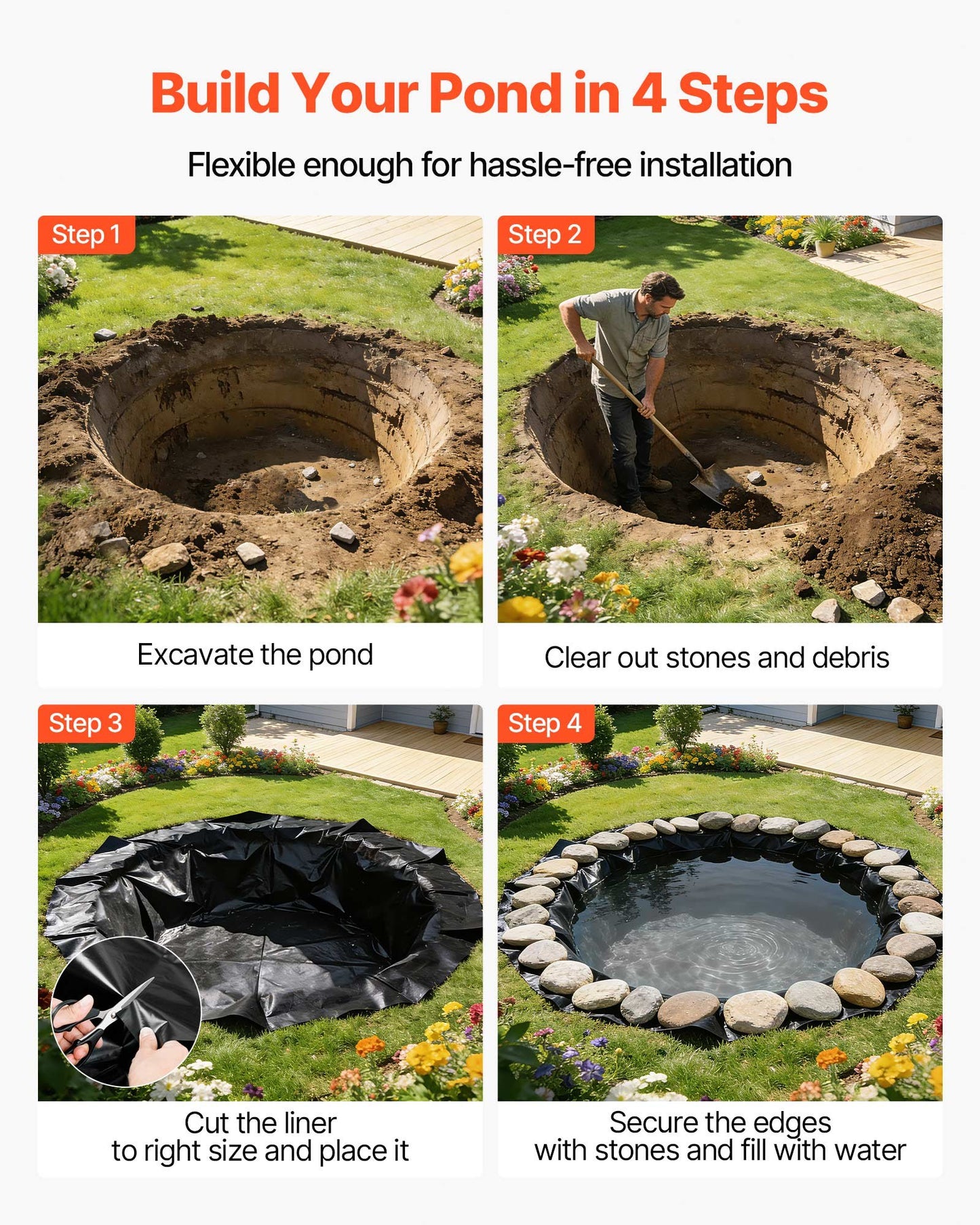 15x15 Ft Pond Liner 45 Mil EPDM Rubber Fish Pond Water Garden Waterproof