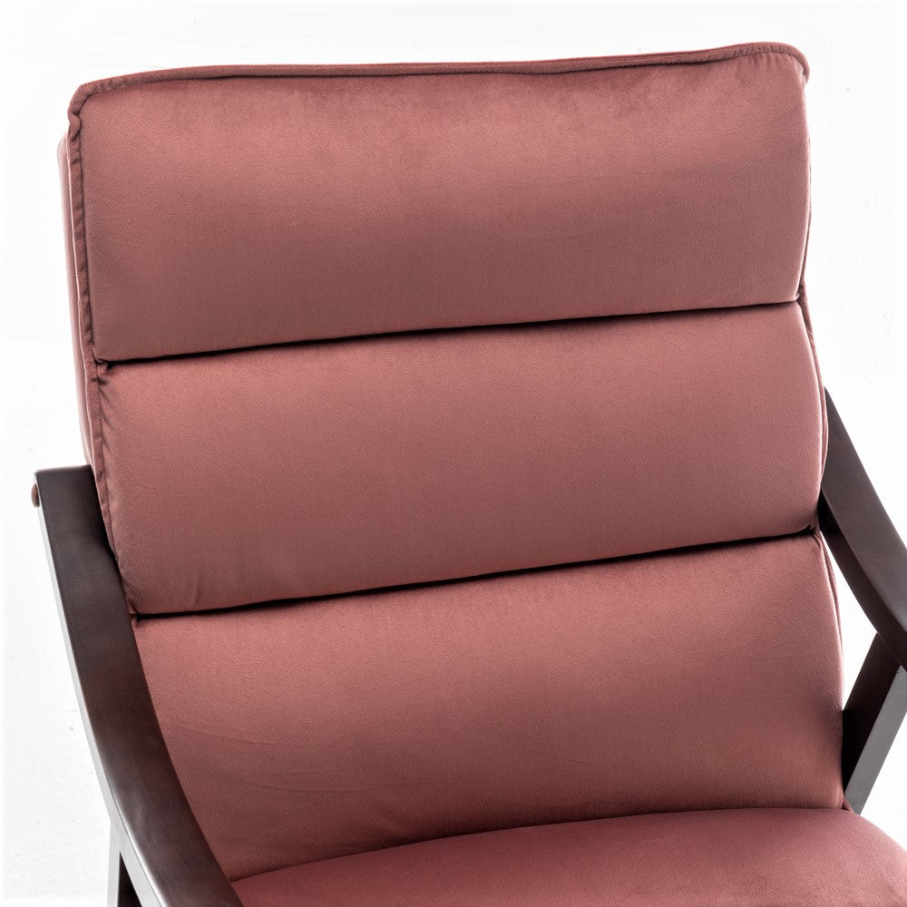 Mid-Century Modern Rose Accent Chair With Wood Armrest, Upholstered