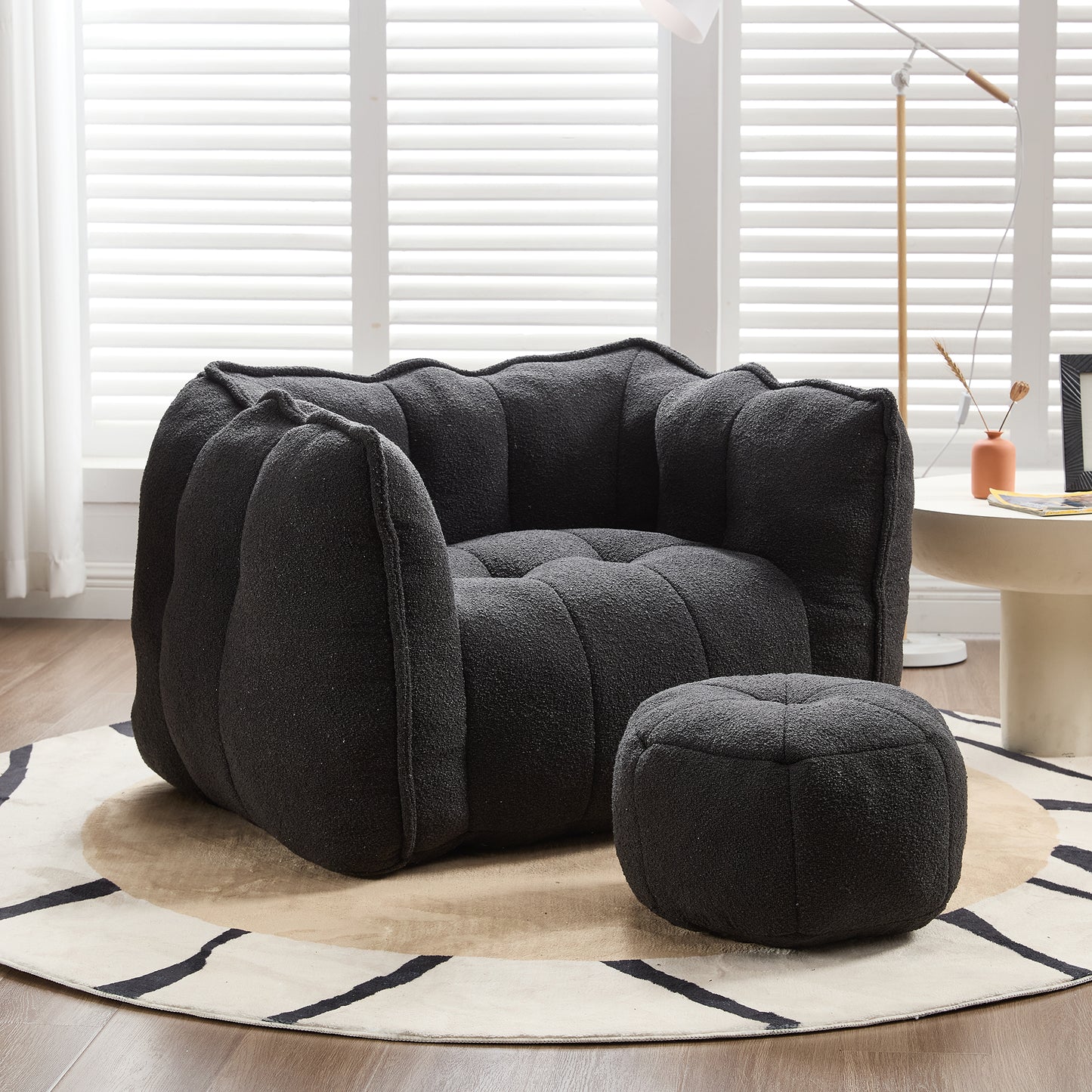 Soft Black Bean Bag Chair with High Resilient Foam for Adults
