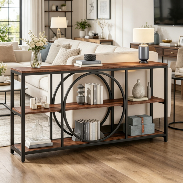Narrow Console Table with Storage - 70.9-Inch, Black Metal Frame