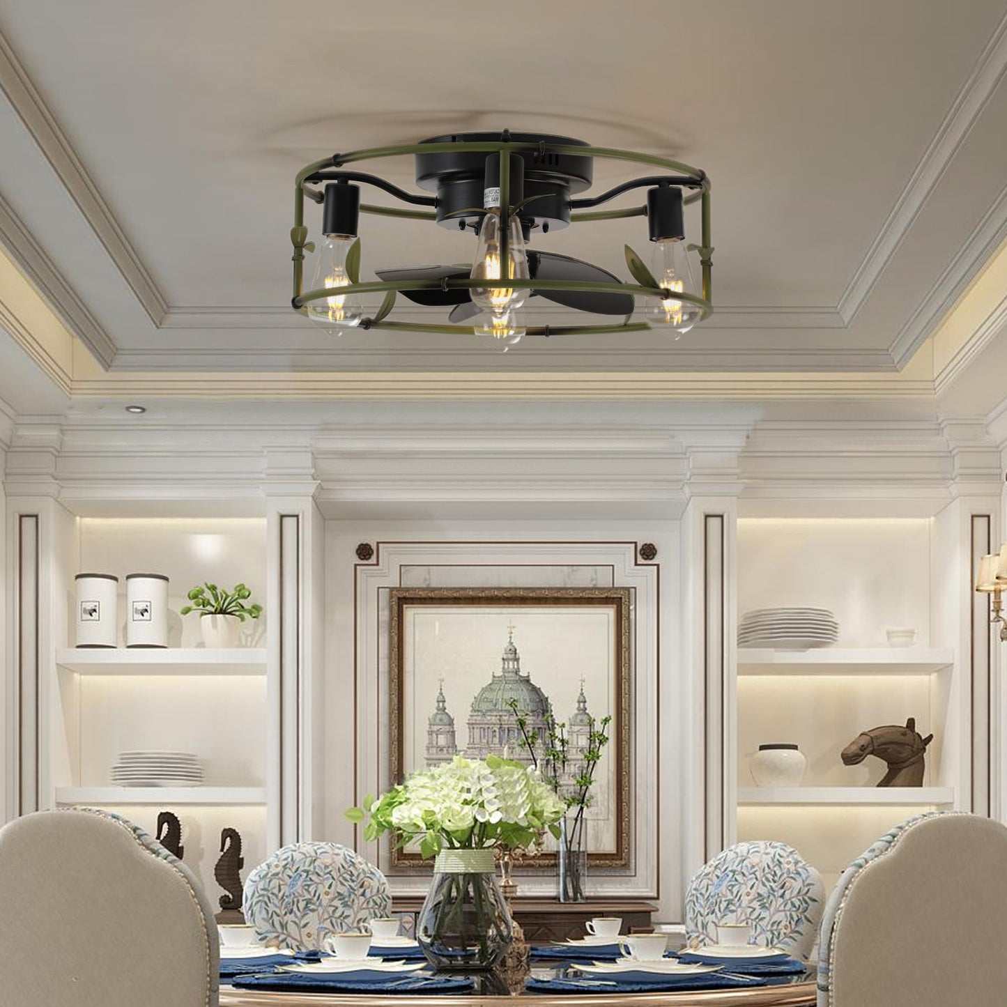 Industrial Ceiling Fan with Light - 3-Light Flush Mount Design