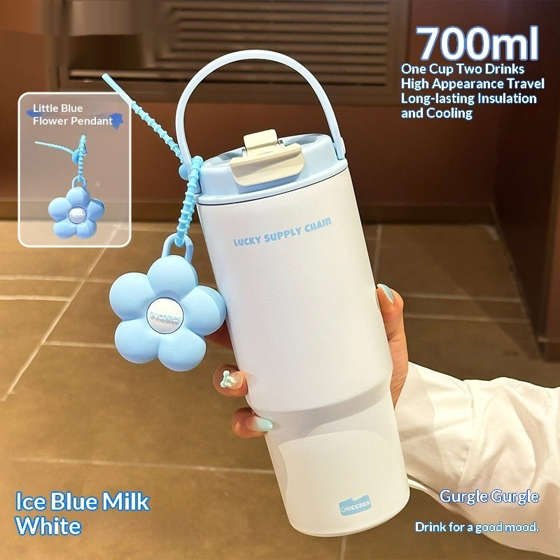 Large Capacity Stainless Steel Water Bottle with Straw - 700ml, Insulated, Durable