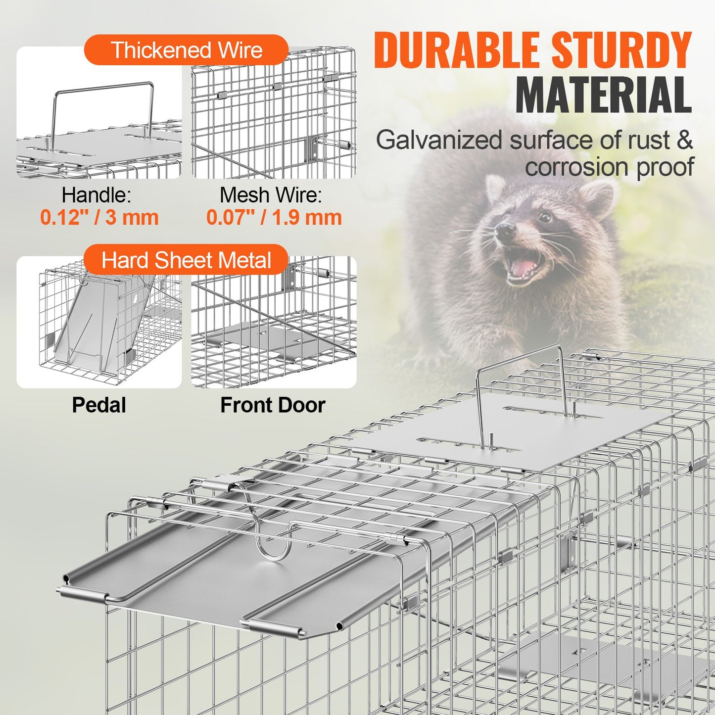 24-Inch Humane Animal Cage Trap for Raccoons, Cats, Rabbits, Squirrels