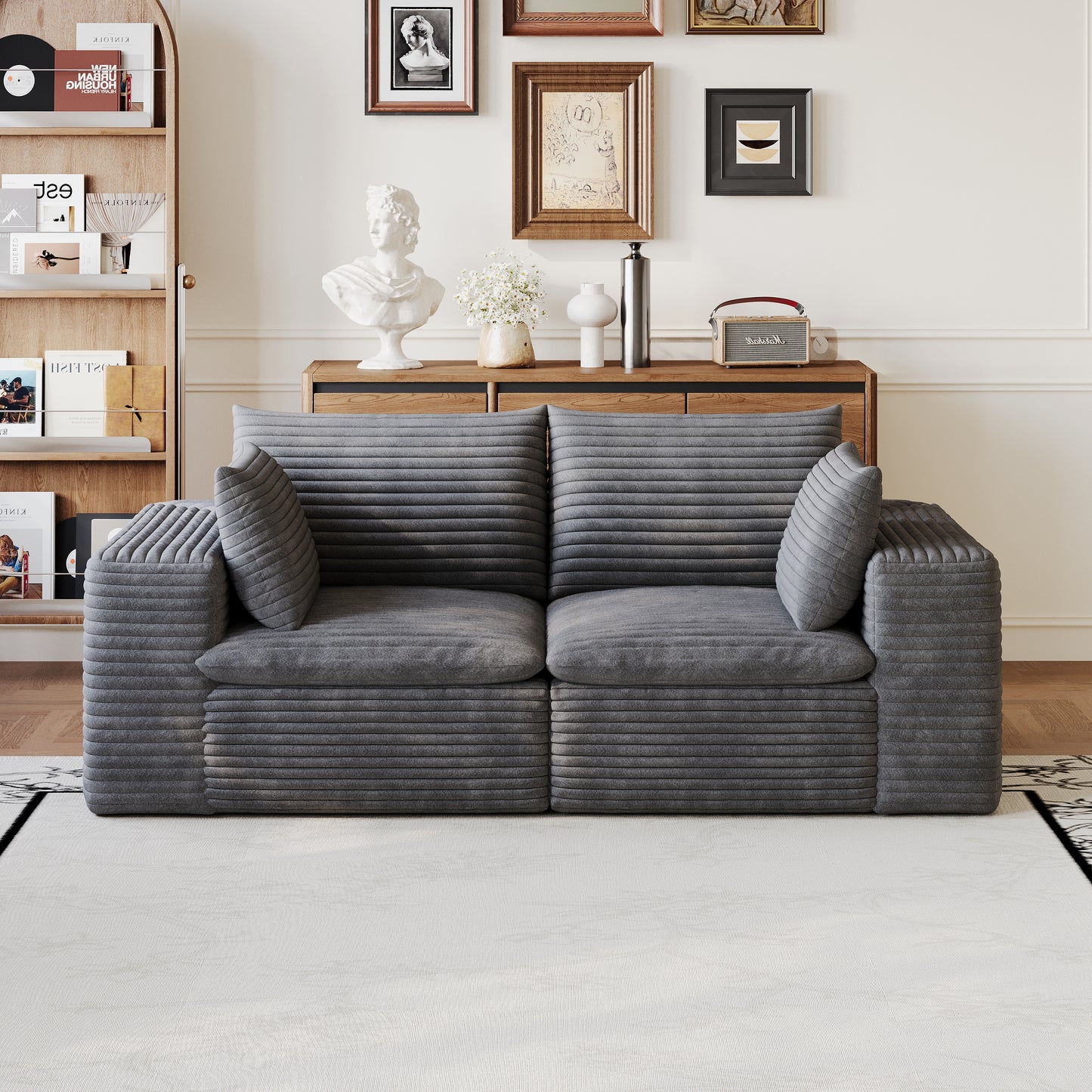 71" Cloud Sofa - Deep Seat Corduroy Couch with Removable Cushion - Dark Grey