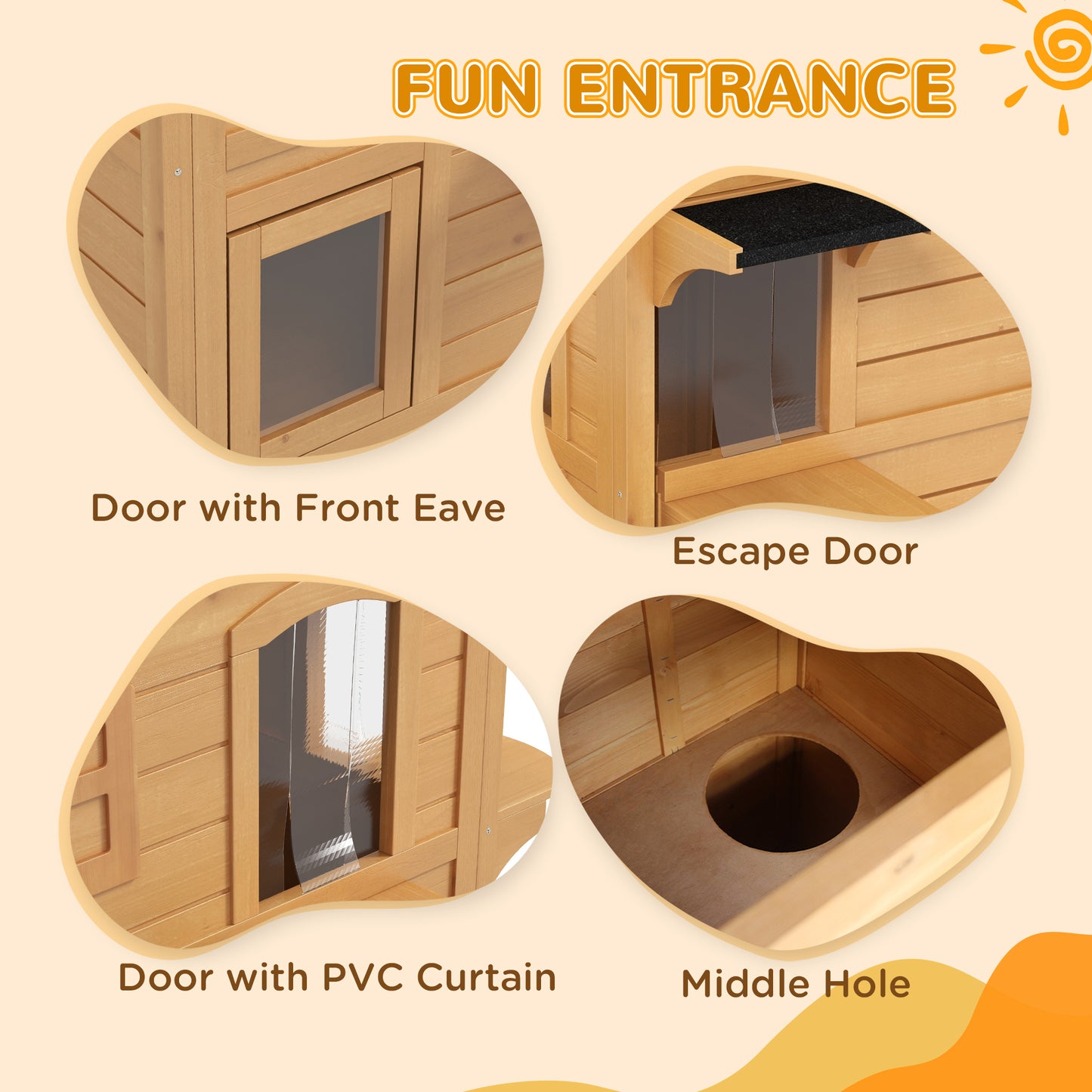 Outdoor Wooden Cat House with Escape Door Asphalt Roof 4 Platforms - Natural Yellow