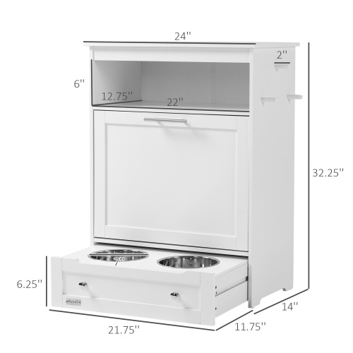 Pet Feeding Station Locker with Bowls & Storage - White