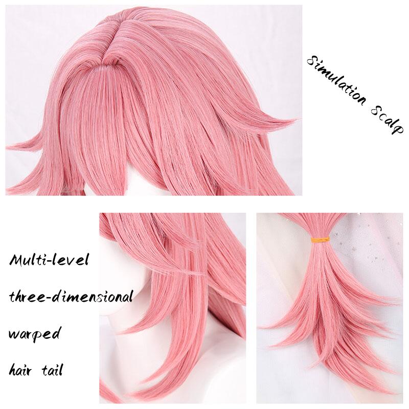 Pink Synthetic Long Wig with Medium Bangs - Solid Color, Heat Resistant