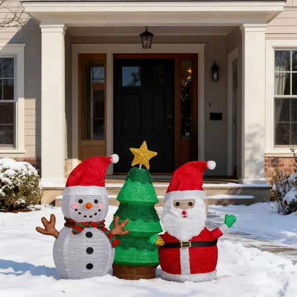 Lighted Santa, Snowman & Christmas Tree Decorations Set - 150 LED