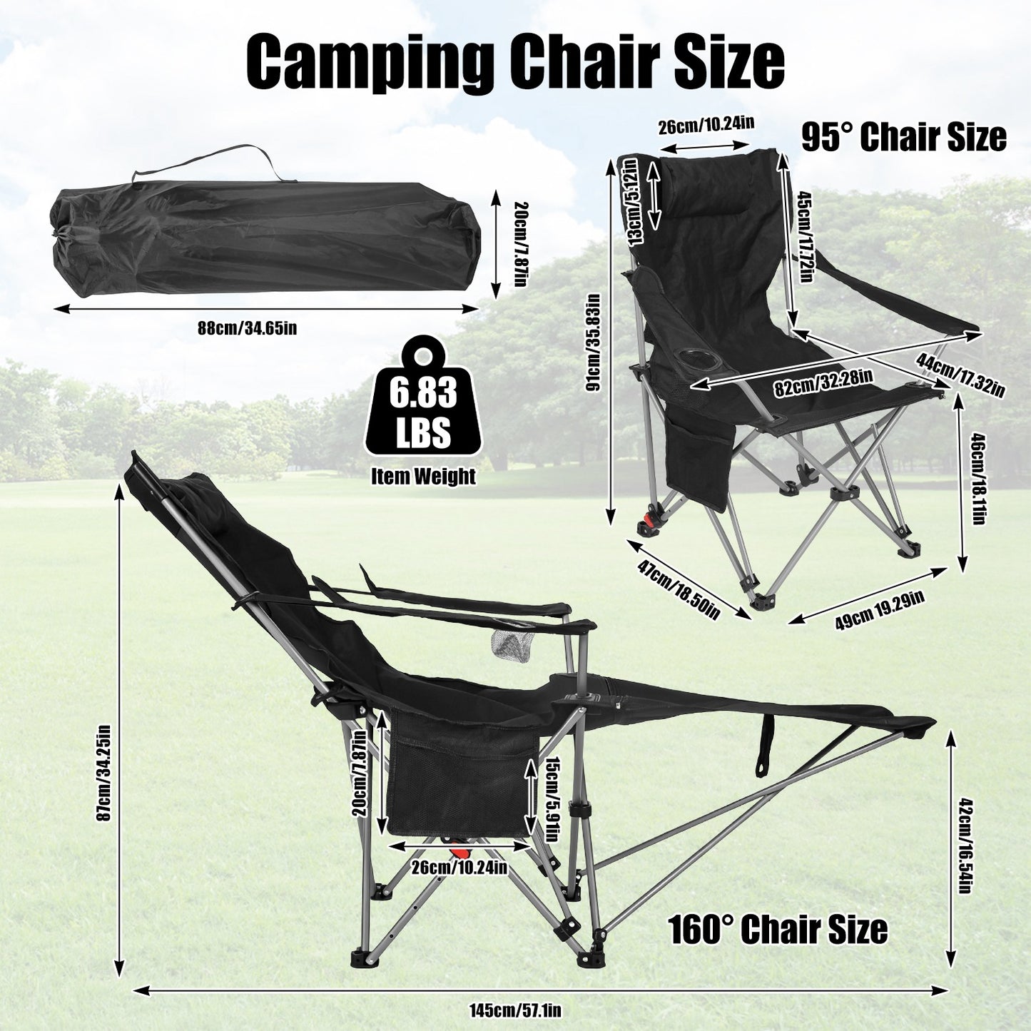 Adjustable Reclining Camping Chair with Footrest & Cup Holder