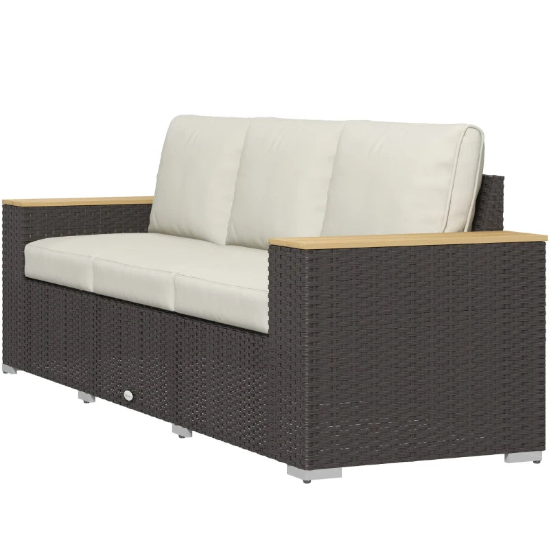 3-Seat Outdoor Patio Sofa - Extra Wide PE Wicker Couch with Cushions - Beige