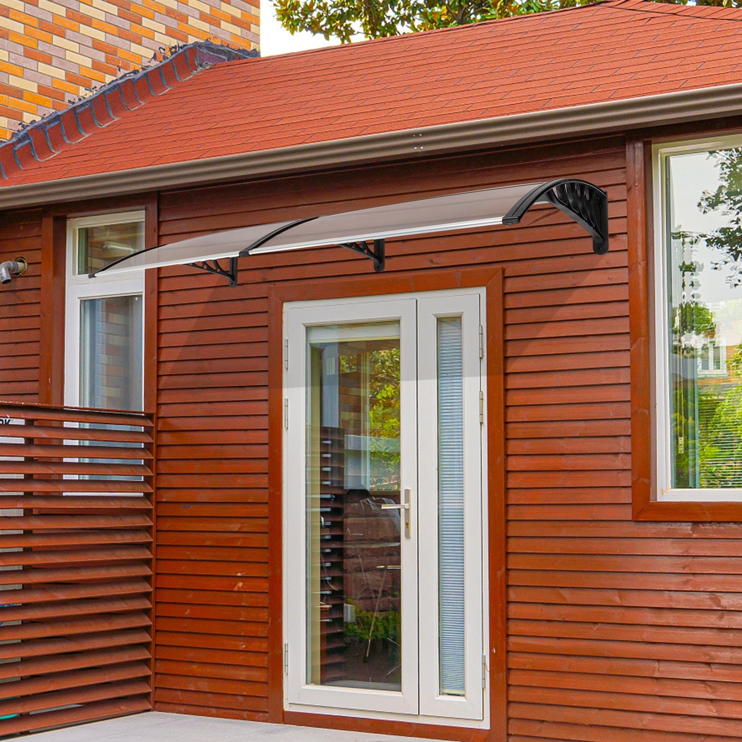 80x38in Outdoor Door Window Awning with Brown Polycarbonate Panel & Black Bracket - Rain Snow Sun Shade Cover, Durable 10-Year