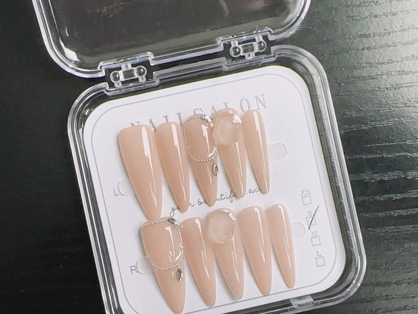 Press On Nails - Pink Gem-Embedded Resin False Nails, 10-Piece Set