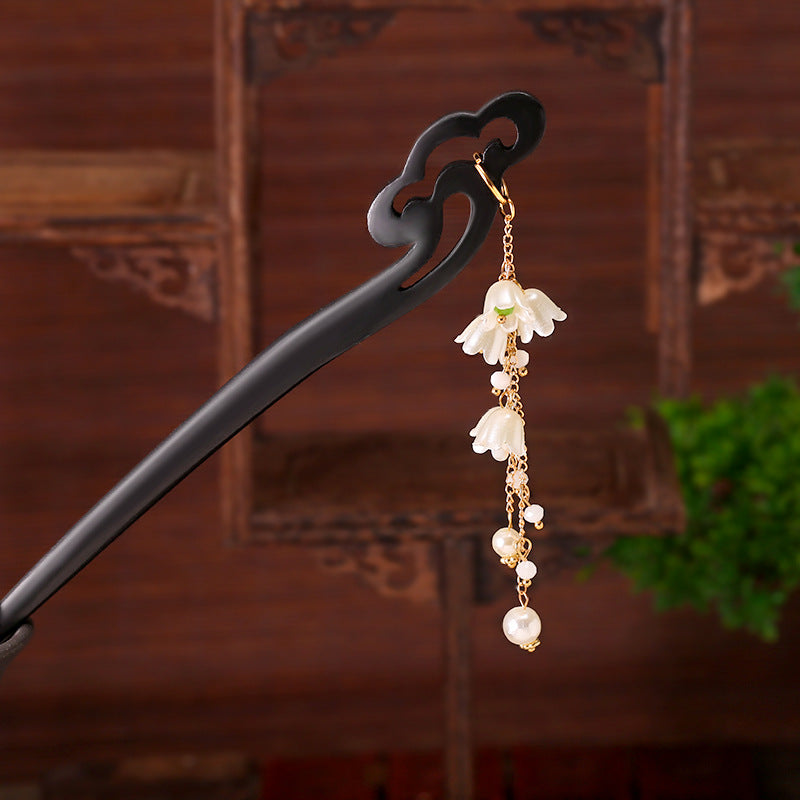 Vintage Silver Orchid Tassel Hairpin