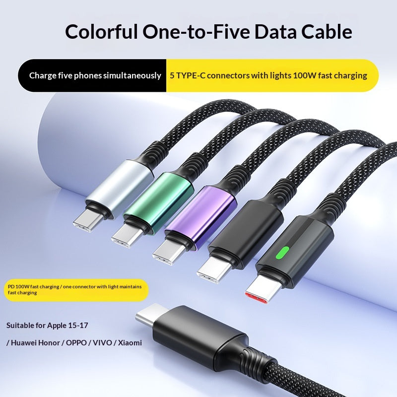 Fast Charging USB-C Data Cable with LED Light Multi-Color 1-2 Meters