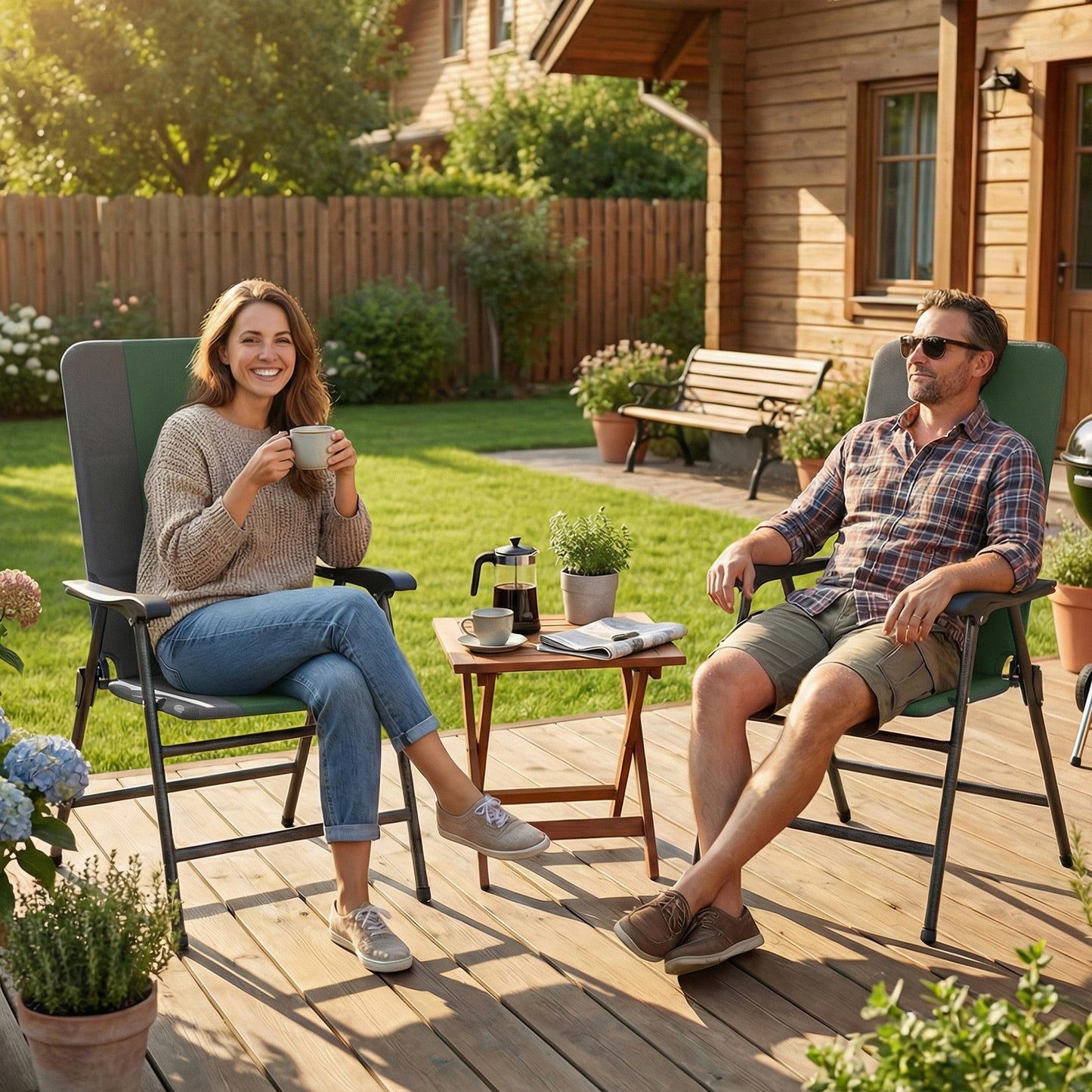 Folding Patio Chairs Set of 2 - Padded High Back Lawn Chairs