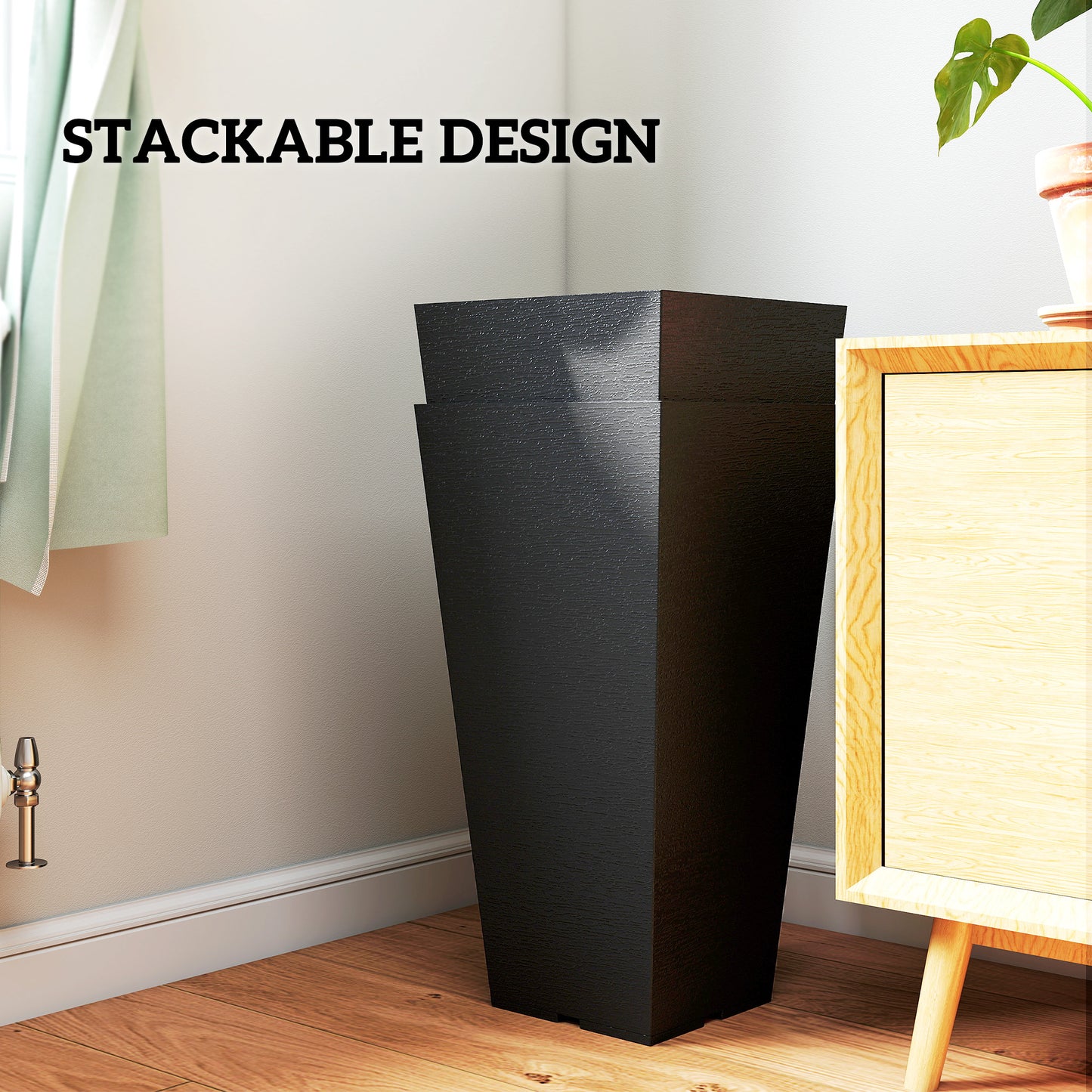 Tall Outdoor Plant Planters Set of 2 - Black Plastic Flower Pots for Garden & Patio