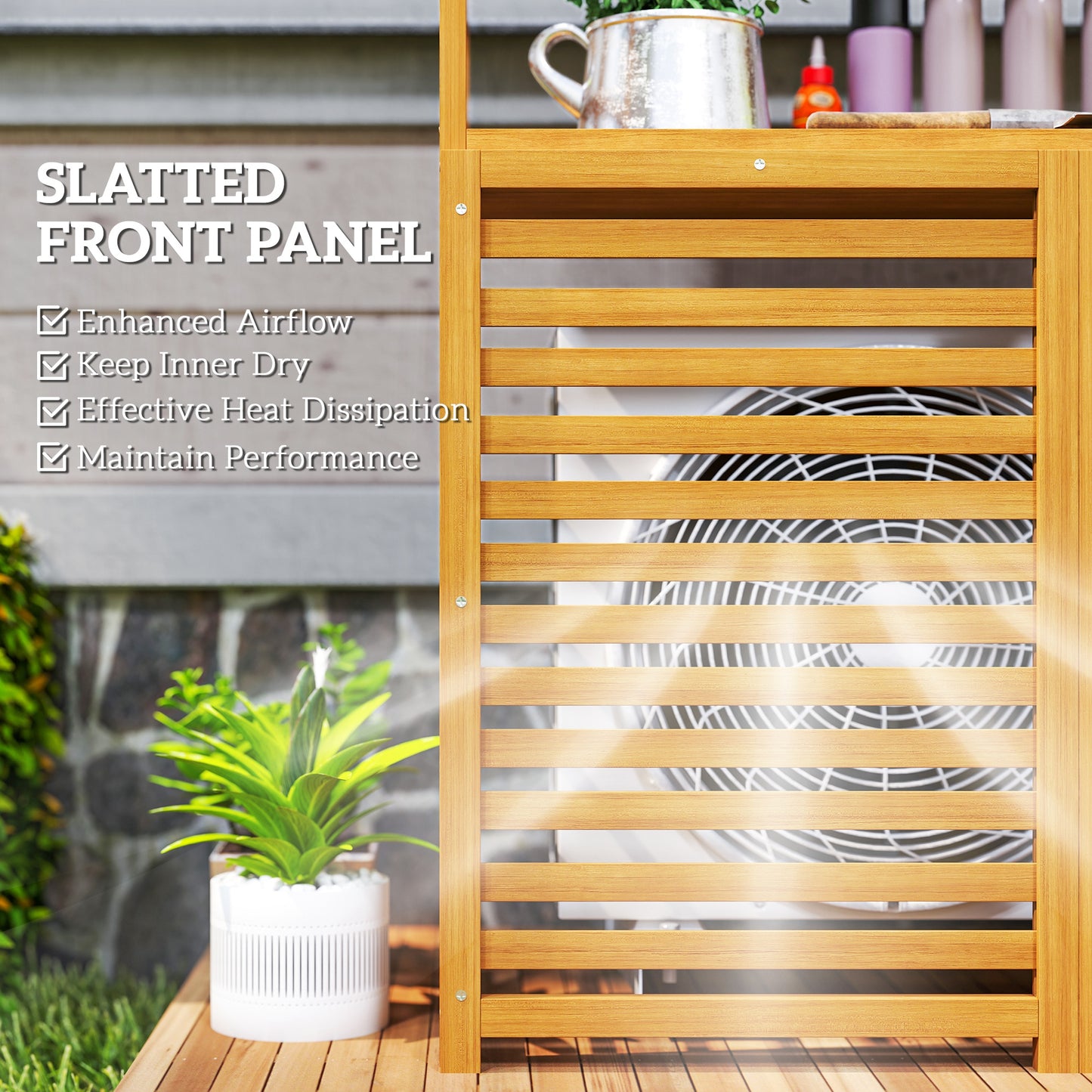 Air Conditioner Privacy Screen with Shelves - Light Brown
