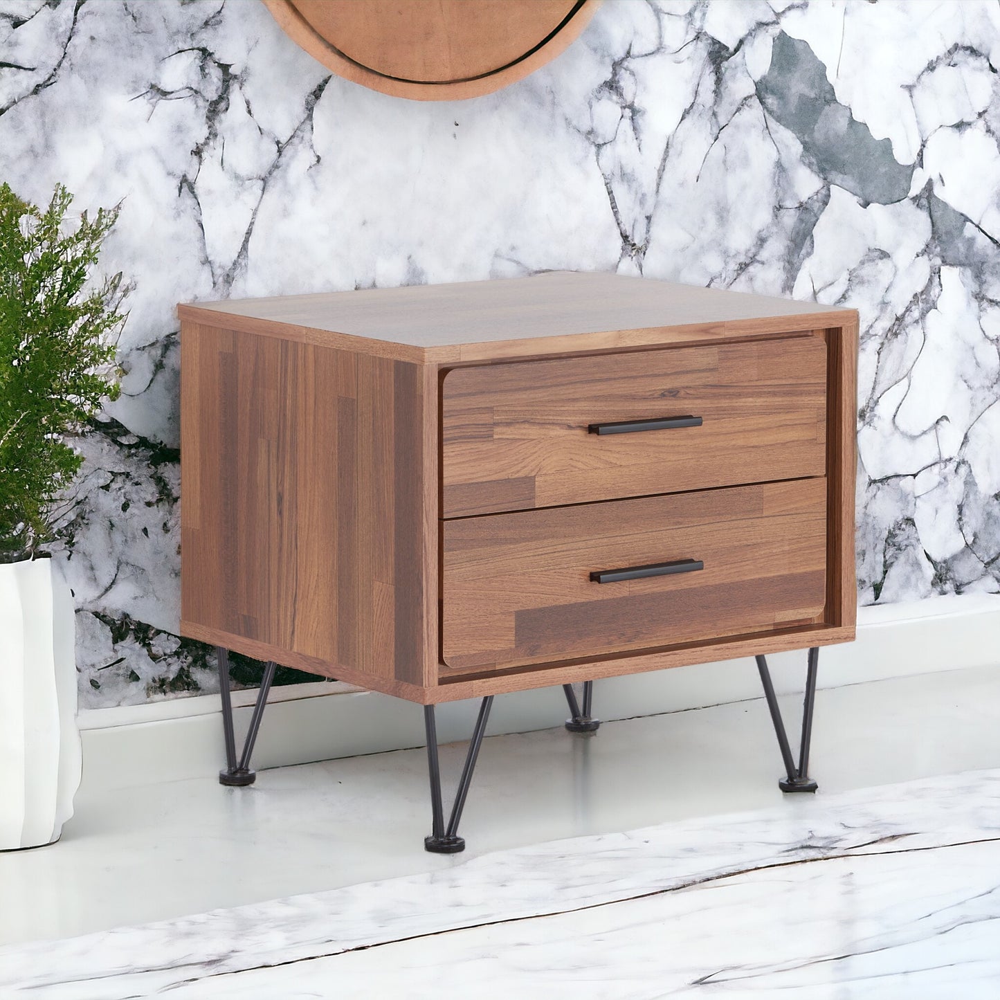 Walnut Finish Accent Table with 2 Drawers - Rectangular