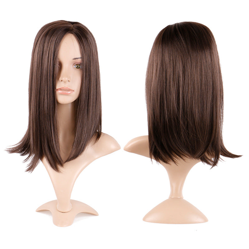 Brown Straight Clavicle Synthetic Wig