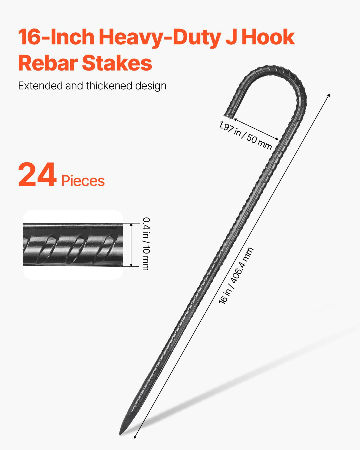 Heavy Duty Galvanized Steel Rebar Stakes 16-Inch Ground Anchors Pack of 24