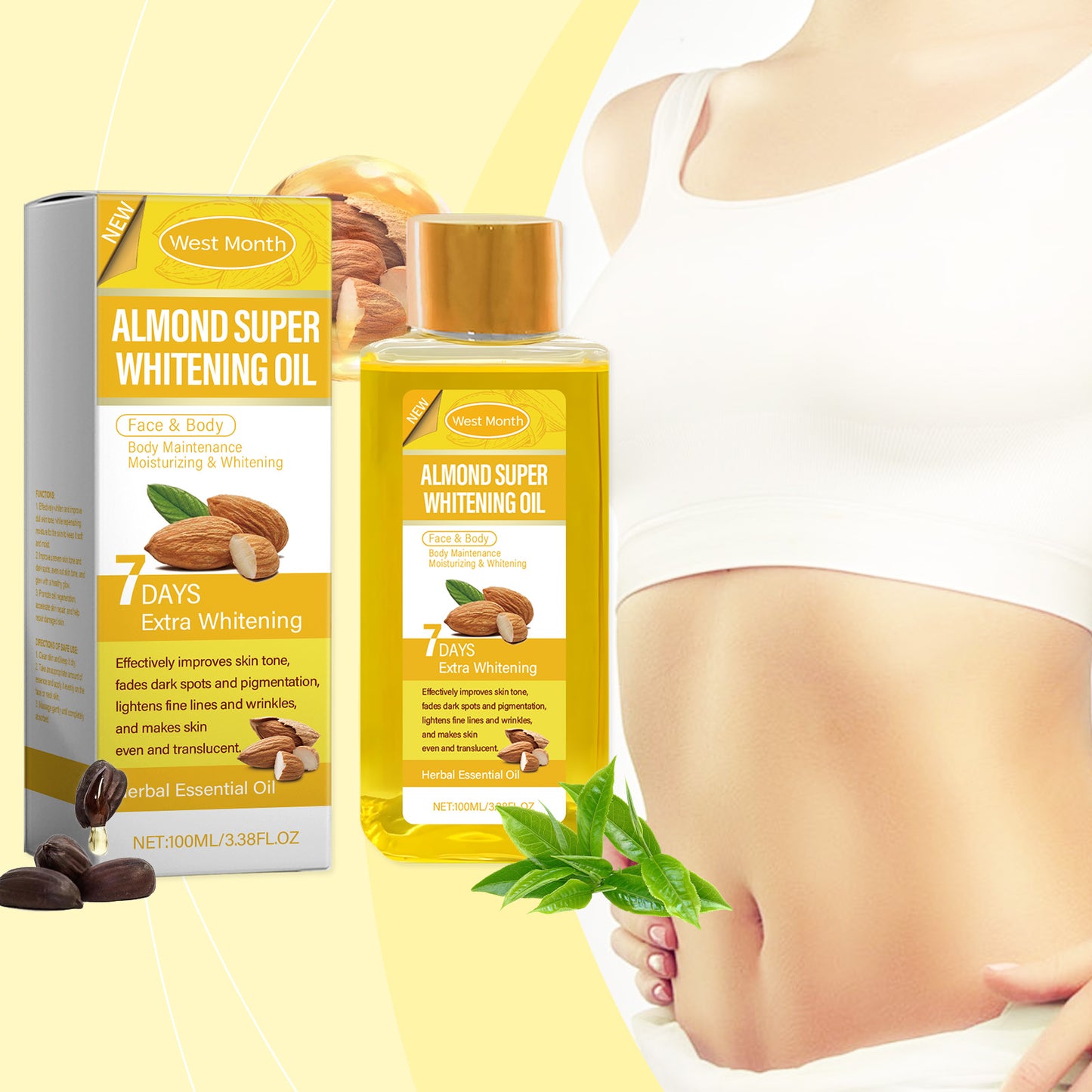 Sweet Almond Body Brightening Oil with Vitamin C & Hyaluronic Acid, 100ml
