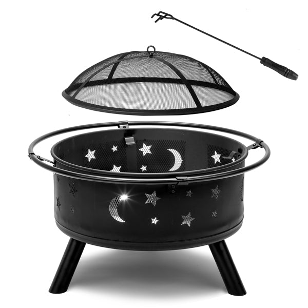 30-Inch Black Metal Fire Pit for Garden and Outdoor Use
