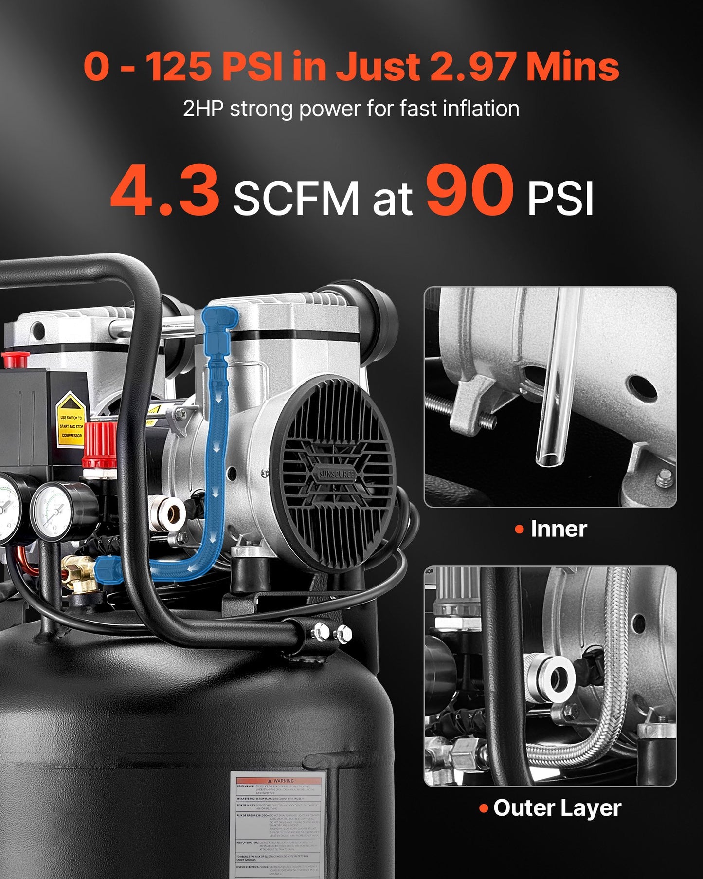 14-Gallon Portable Oil-Free Air Compressor 2HP for Auto Repair & DIY