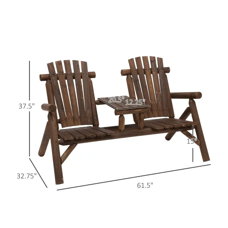 Adirondack Outdoor Patio Chair Bench with Coffee Table - Carbonized
