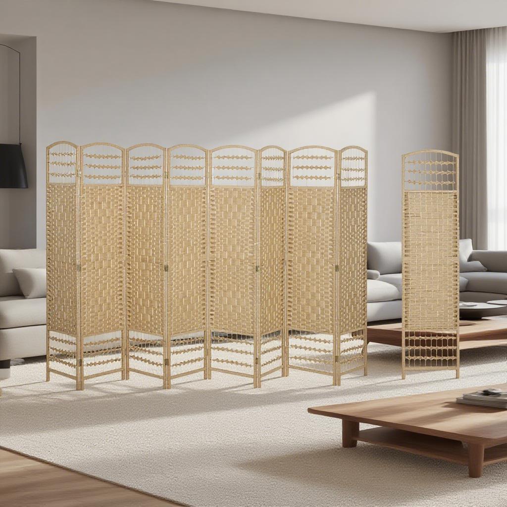8 Panel Folding Room Divider Privacy Screen - Natural