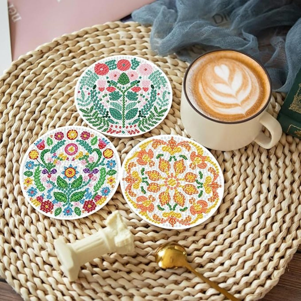 DIY Diamond Painting Coaster Kit with Holder - 9.7cm Craft Supplies for Adults & Beginners
