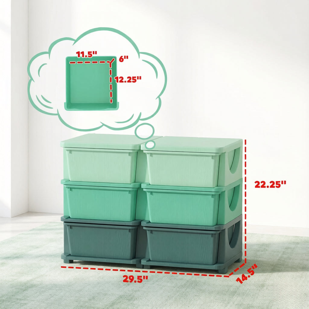 Vertical Drawer Unit Toy Organizer - Green Storage Tower