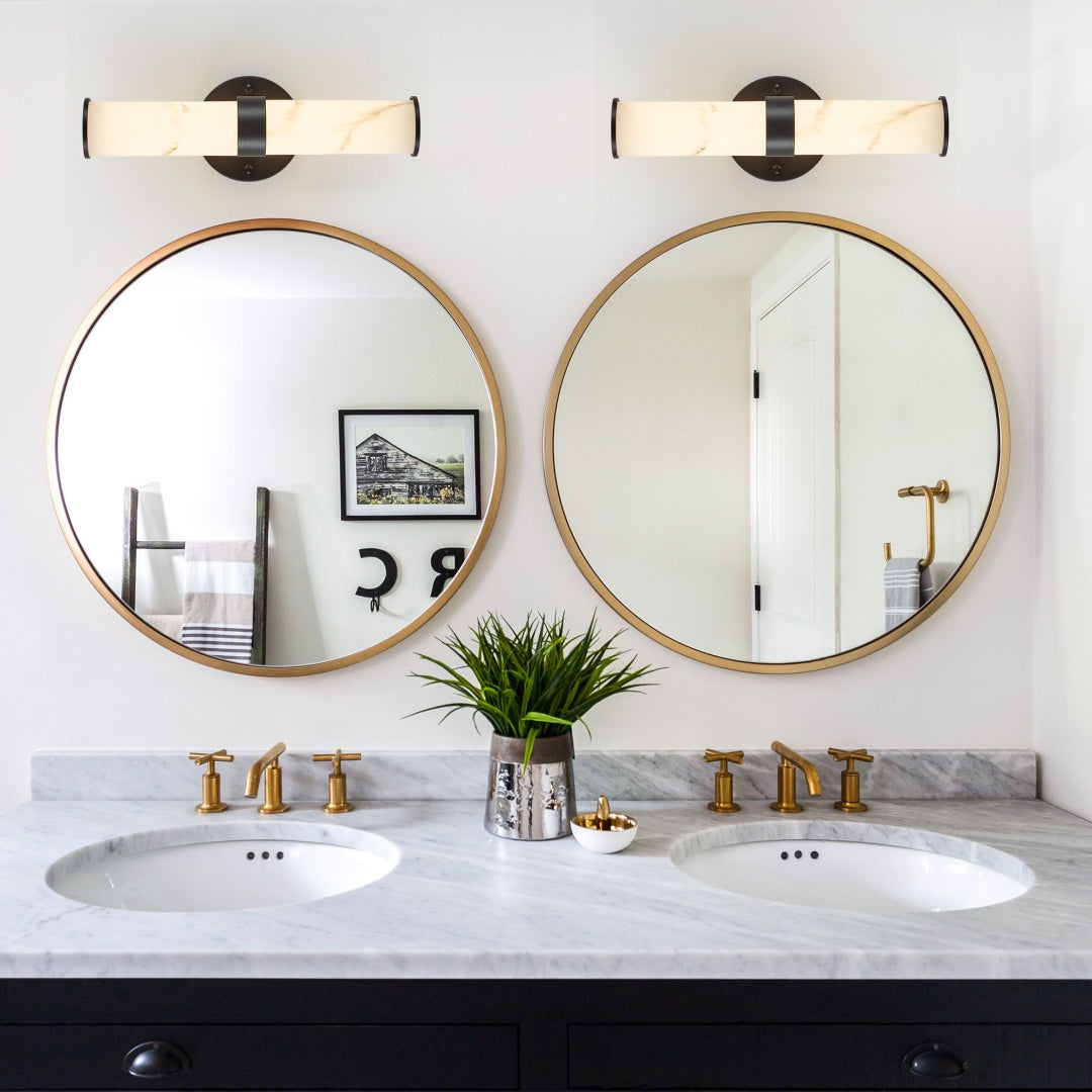 Set of 2 Marble Texture Wall Lights with Black Iron Frame