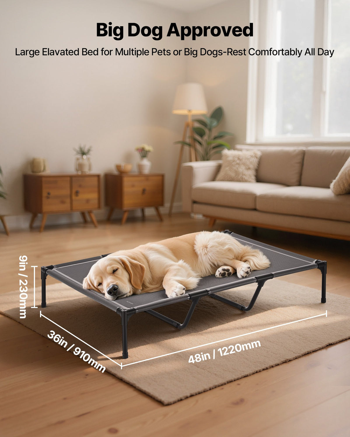 Large Portable Elevated Dog Bed with Metal Frame - XL Breathable Mesh Pet Cot