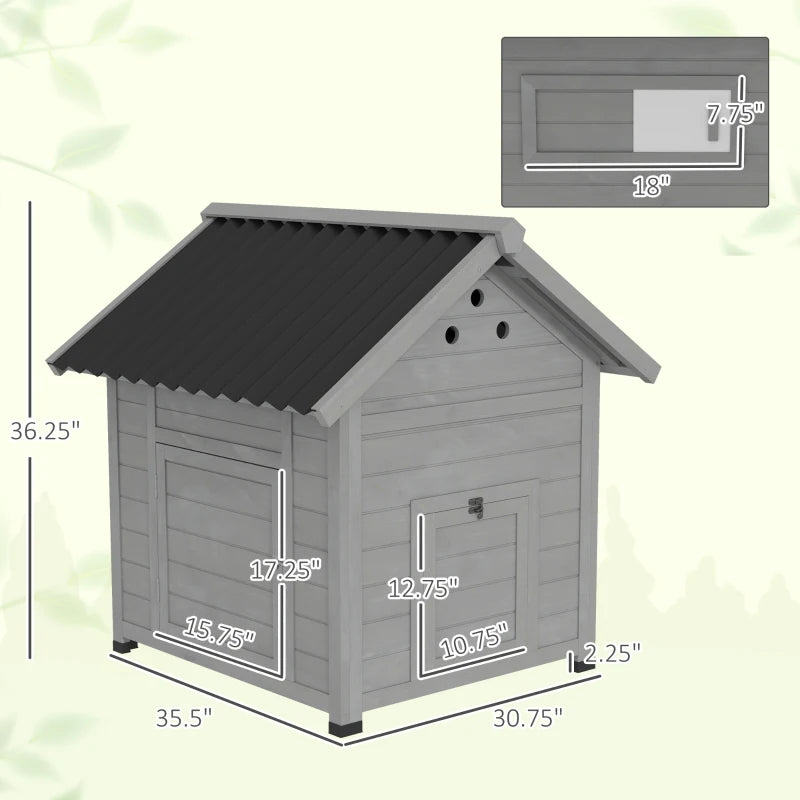 Wooden Duck Coop with Openable Roof & Double Doors - Light Gray Pet House