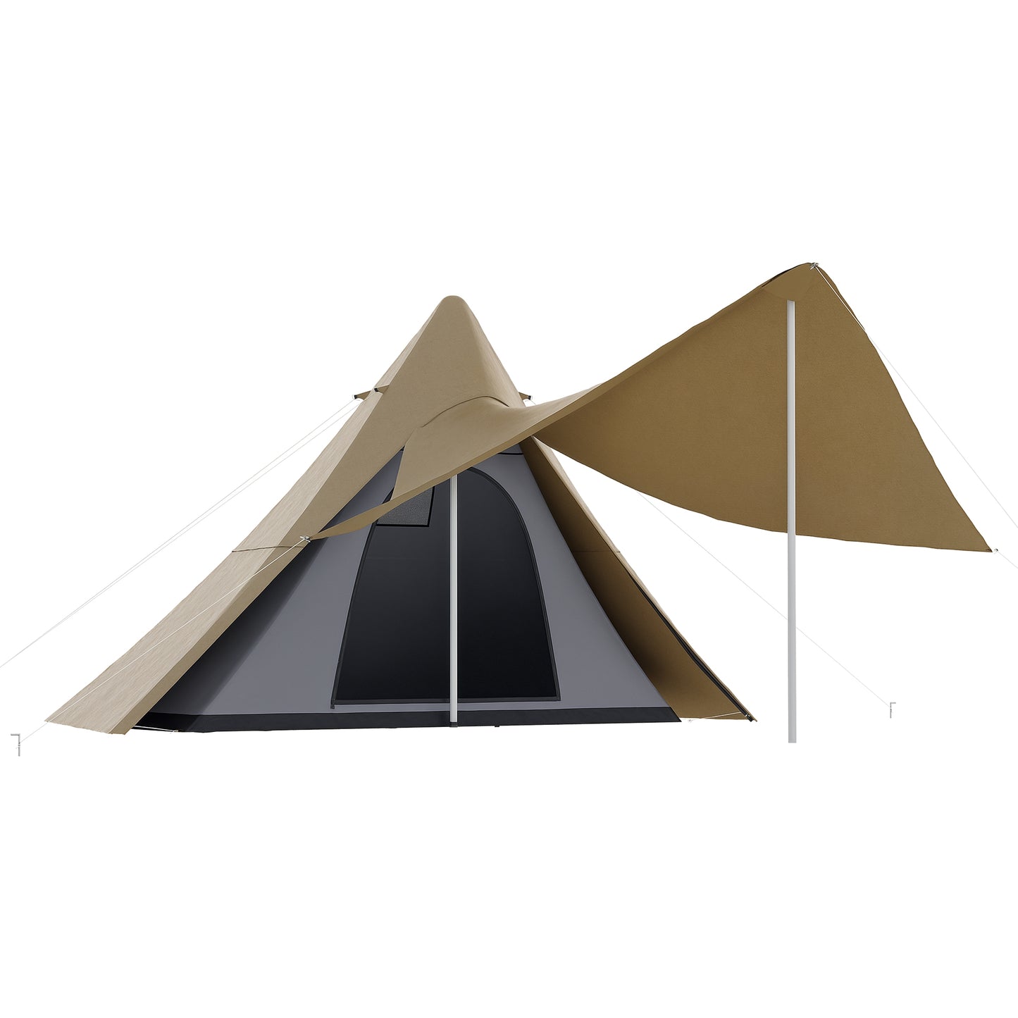 Waterproof Teepee Tent with Porch Area for 2-3 Persons - Coffee