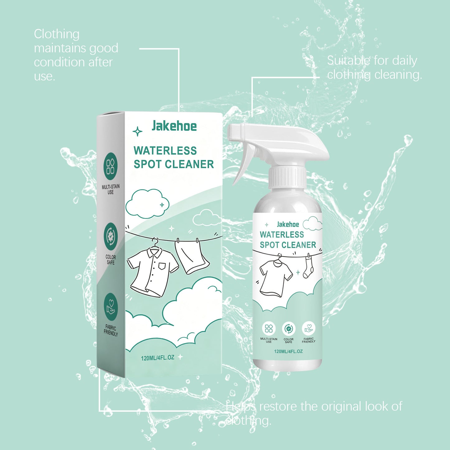 Waterless Fabric Stain Remover Spray 120ml No-Rinse Spot Cleaner