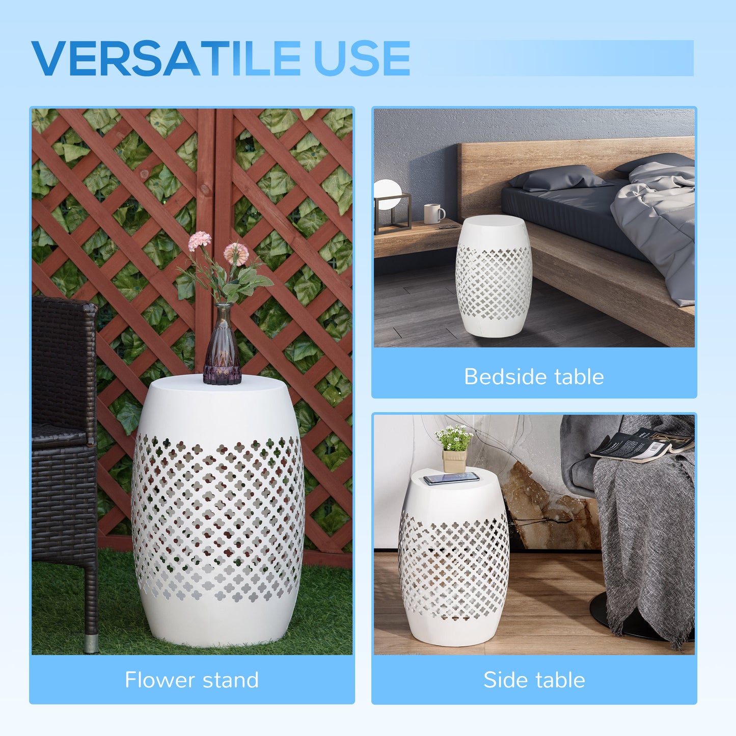 12" Steel Outdoor Side Table - Round Accent Table in White