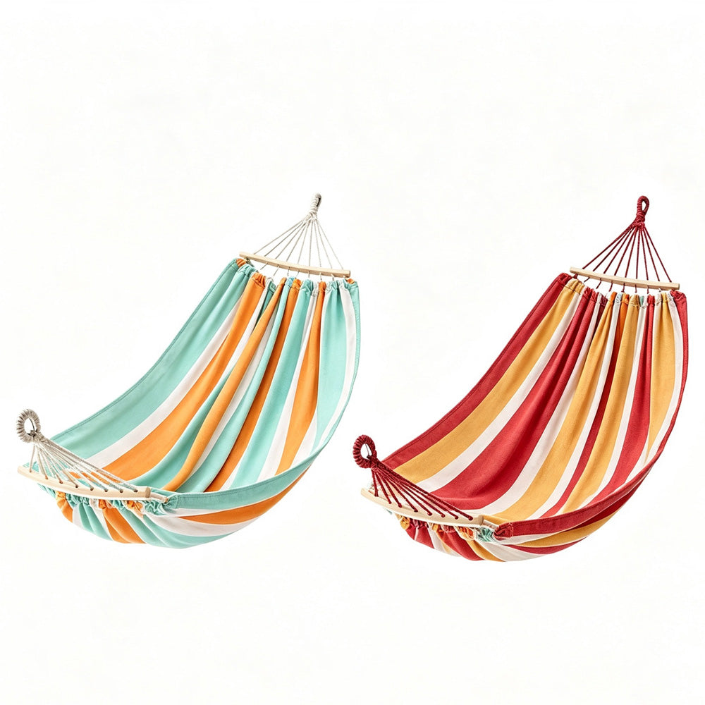 Portable Single Hammock with Wooden Spreader Bar - Max Load 500LBS