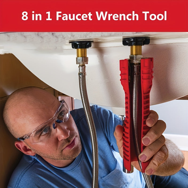 14-in-1 Faucet Installation & Repair Tool - Multi-Functional Sink & Bathroom Wrench - Red