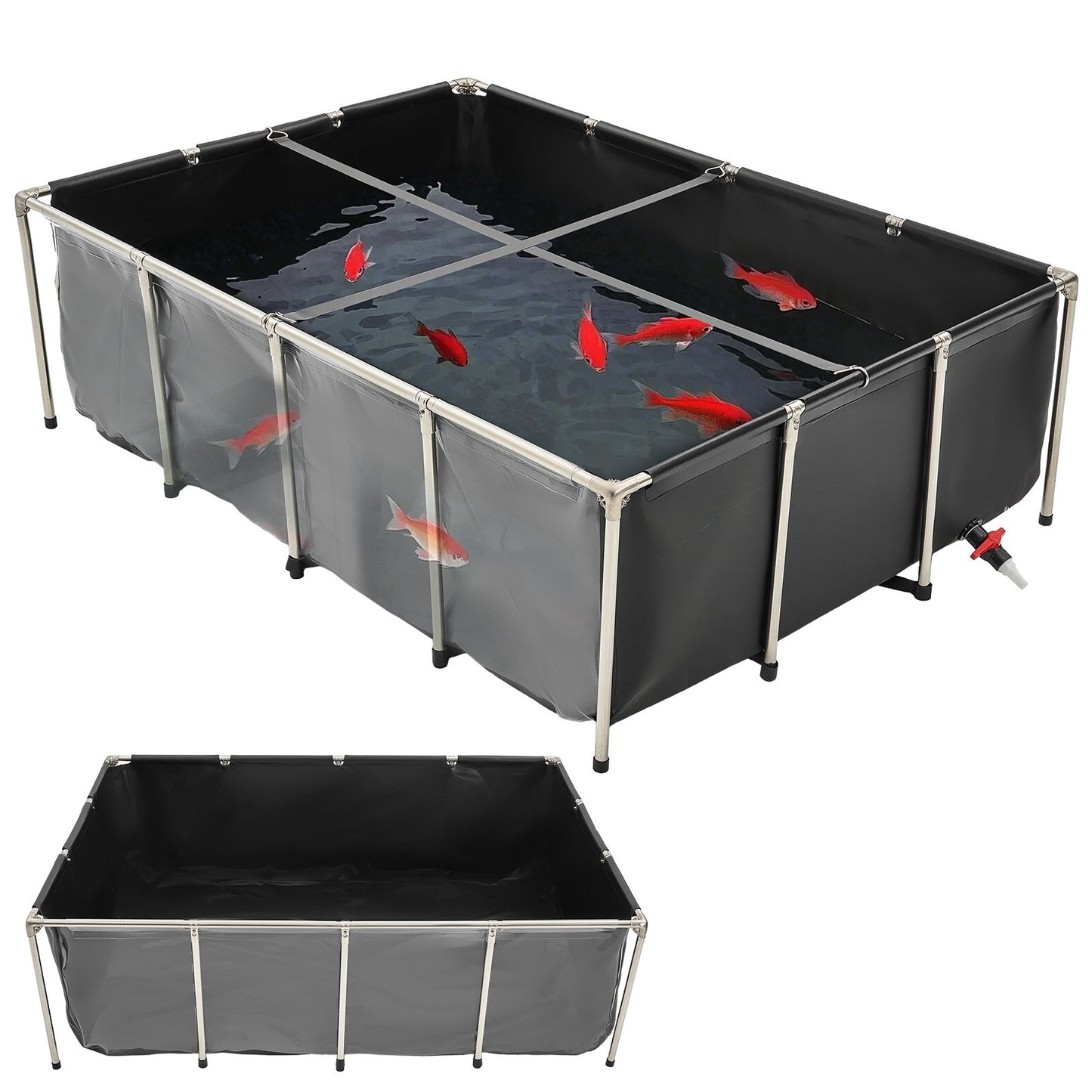Above-Ground Fish Pond Tank 470 Gal with Clear Viewing Panel - Durable Canvas
