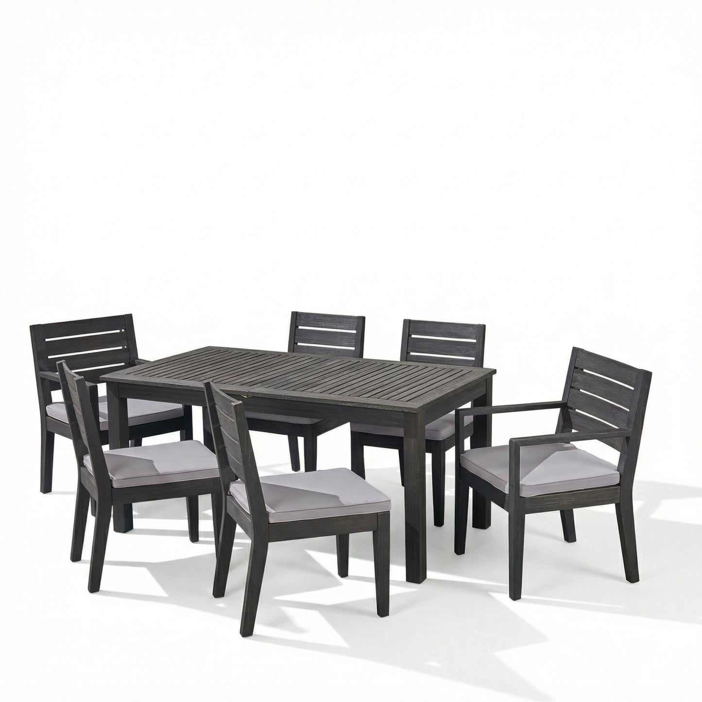 Outdoor Expandable Dining Set - 7 Piece Acacia Wood in Dark Gray & Light Gray