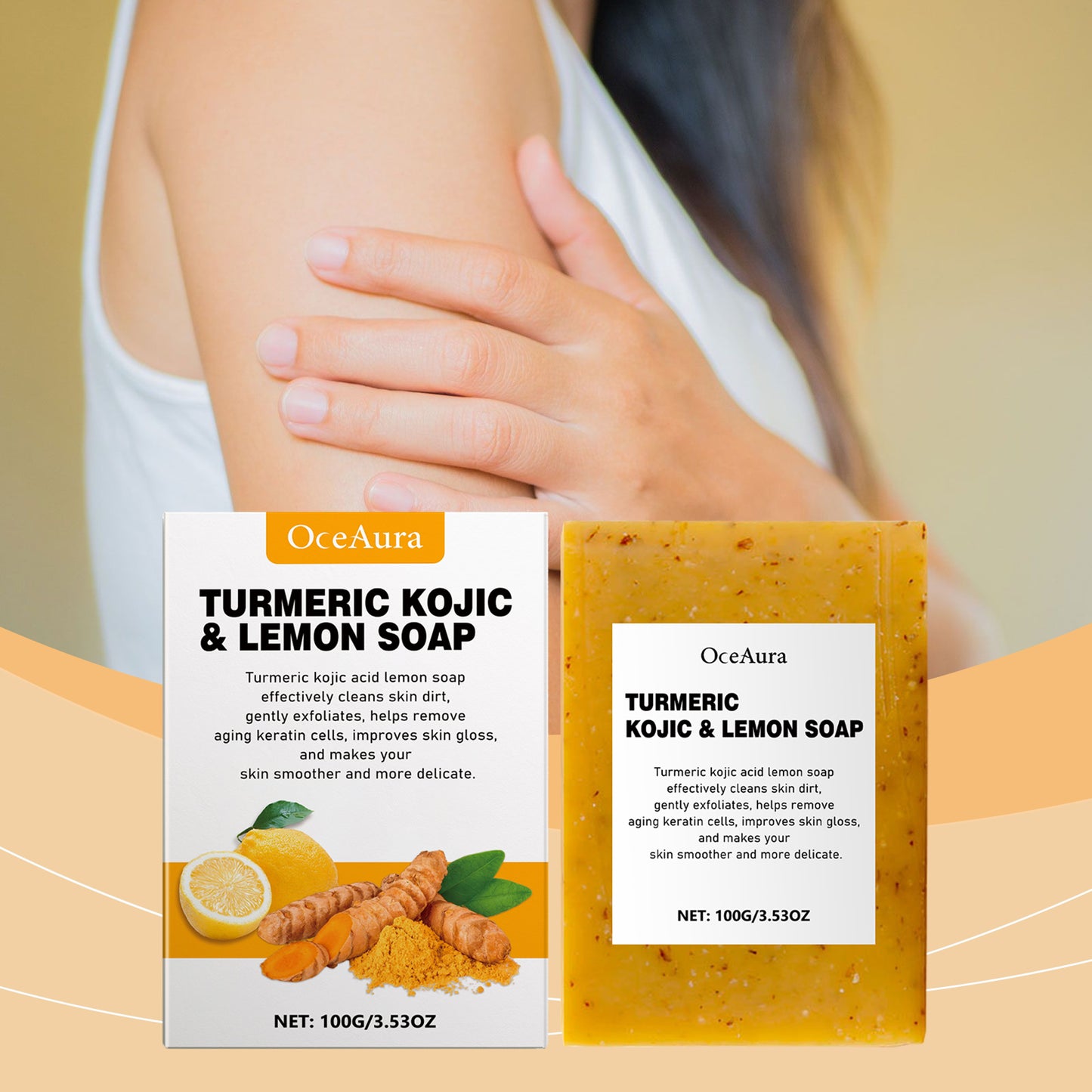 Lemon Turmeric Kojic Acid Soap - Gentle Brightening Bar for Face and Body