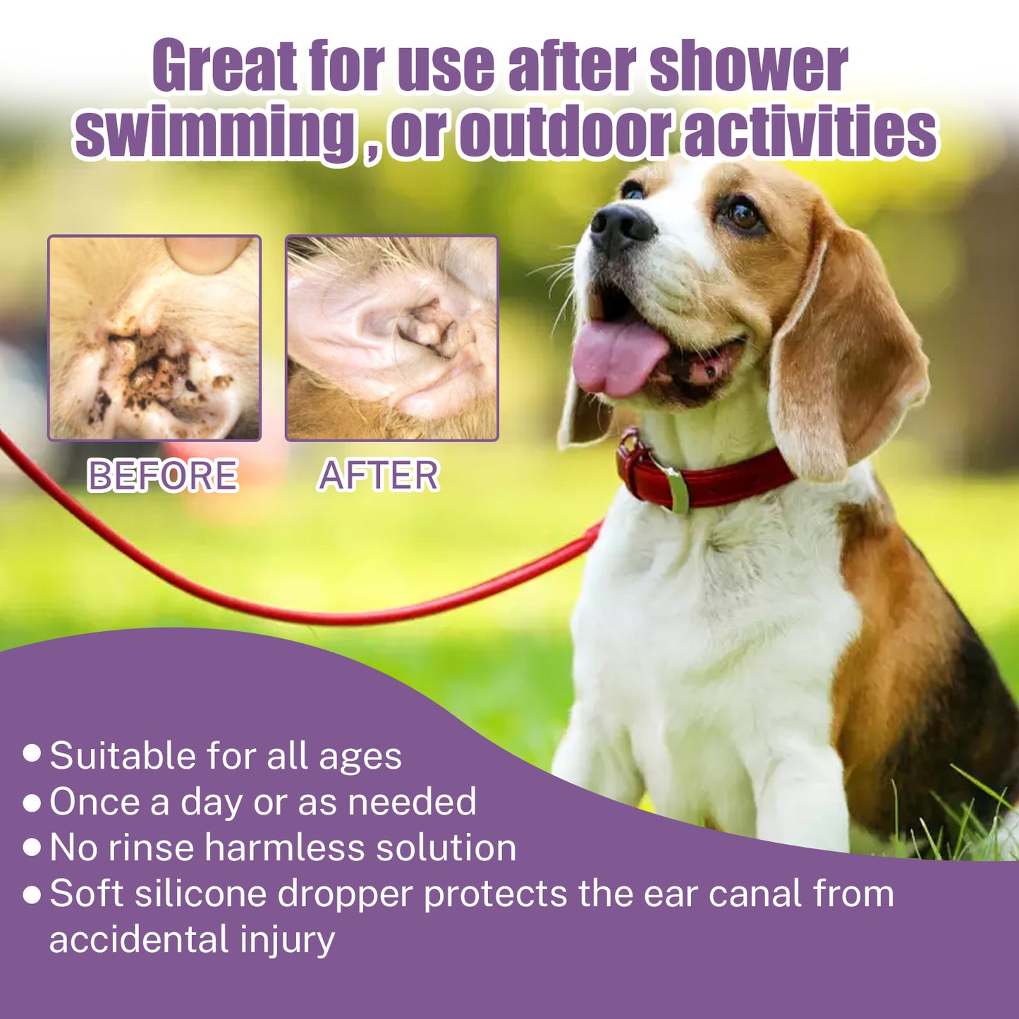 Pet Ear Rinse Cleaner 118ml with Cotton Swabs, Gentle Antimicrobial Ear Wash for Dogs Cats