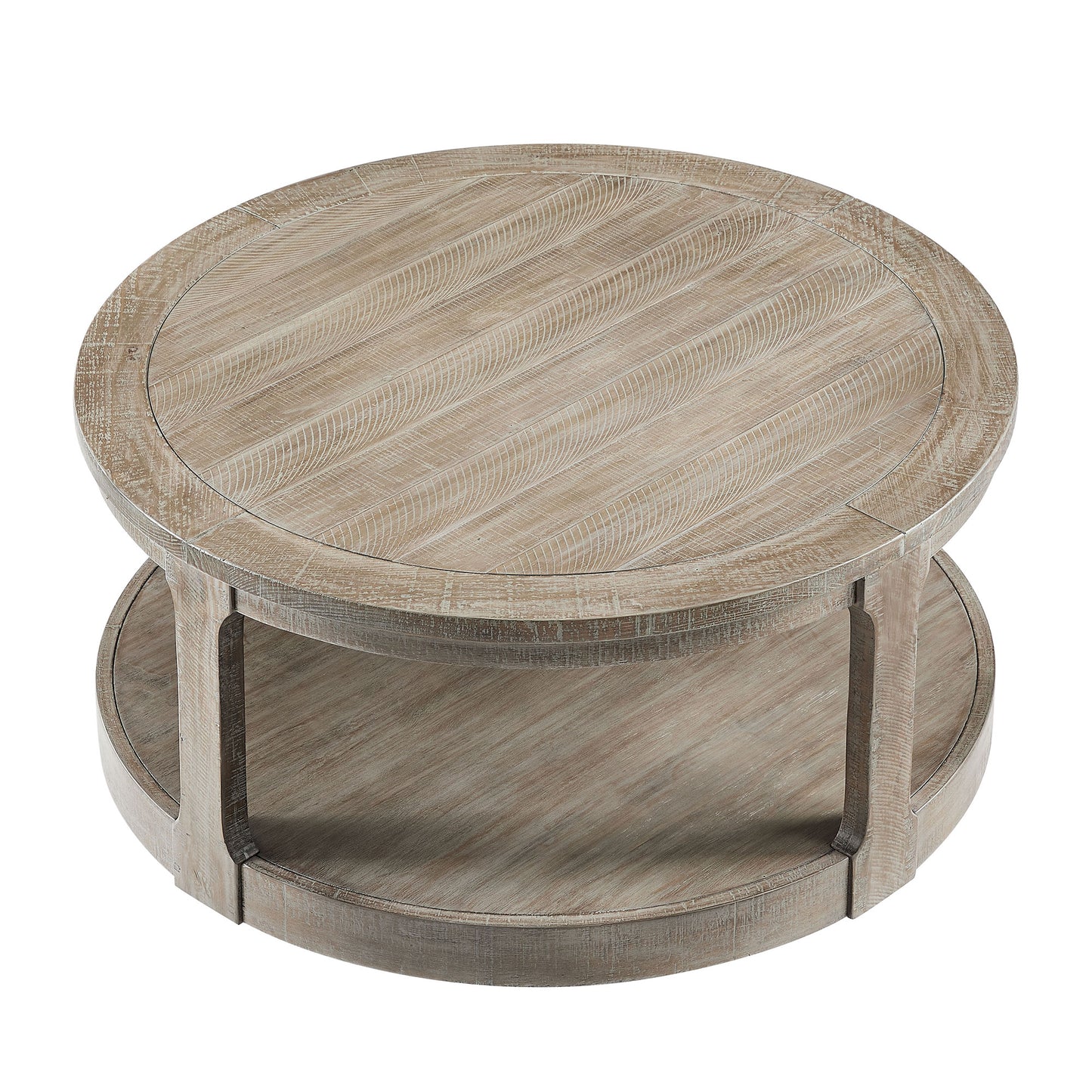 40-Inch Curved Round Wooden Coffee Table with Wheels - Light Brown
