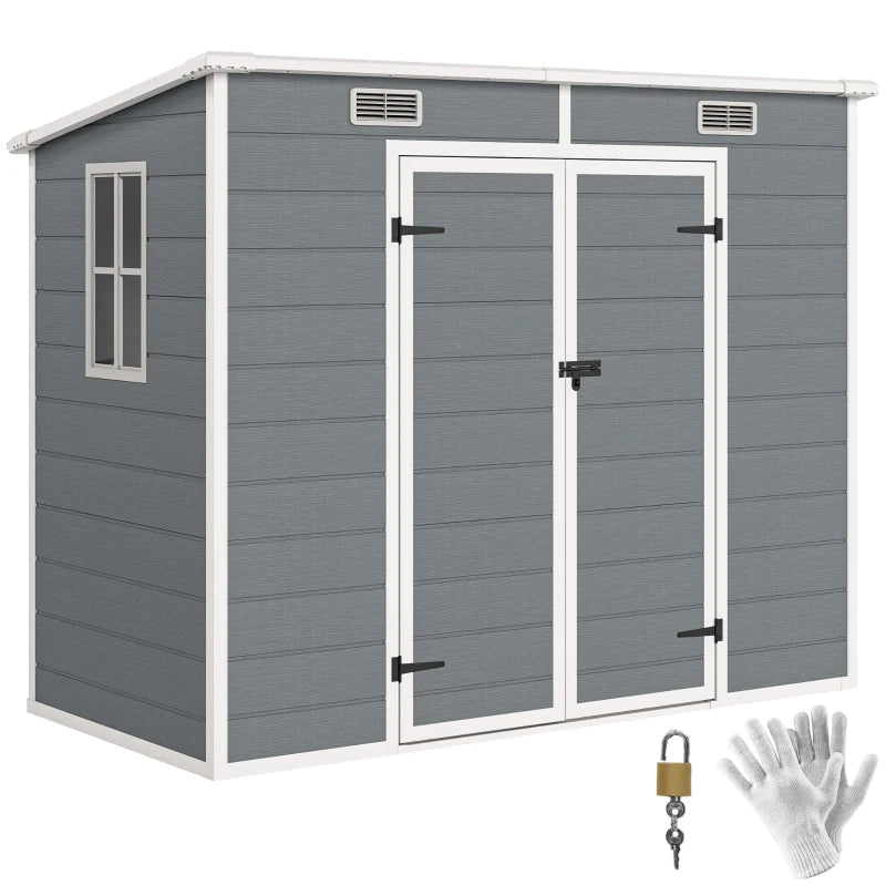 Outdoor Storage Shed with Floor, Lockable Double Doors, Window & Vents - Gray