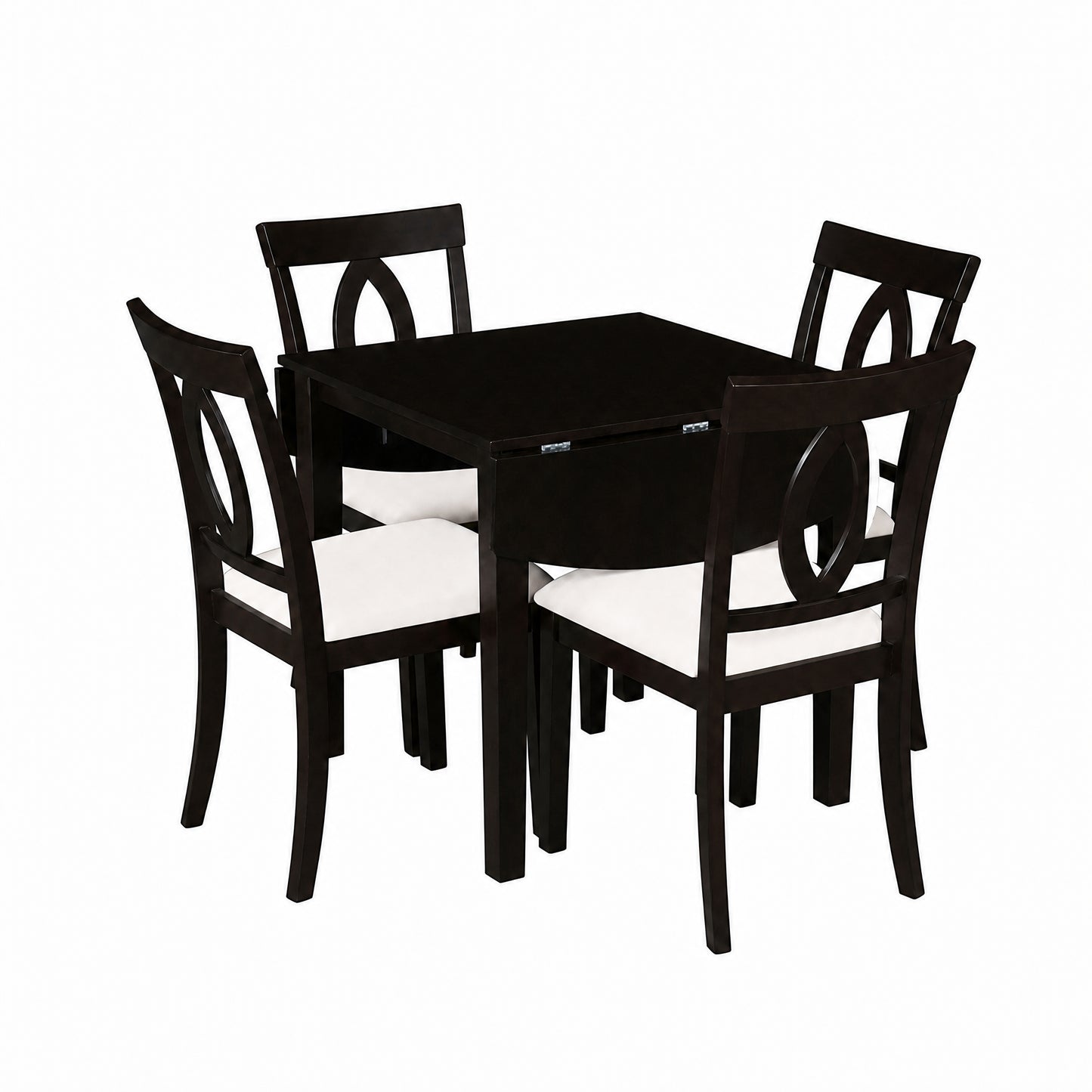 Drop Leaf Dining Table Set with 2 Upholstered Chairs - Dark Brown